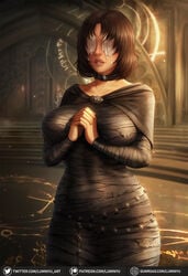 1girls bandage big_breasts cape closed_eyes clothed clothing curvaceous cute demon's_souls female female_focus female_only fromsoftware hips jewelry large_breasts luminyu maiden_in_black praying solo solo_focus standing voluptuous wax white_skin