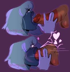 1futa 1girls balls blowjob blue_hair blue_skin cyclops disembodied_penis fellatio female futa_on_female futanari gem_(species) grungina heart_eyes jasper_(steven_universe) oral oral_sex penis sapphire_(steven_universe) steven_universe