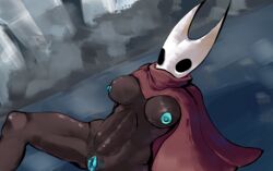 black_body breasts bug cape cloak curvy_figure female female_only hollow_knight hornet_(hollow_knight) insects legs_apart legs_spread no_artist_signature pussy red_cape vagina