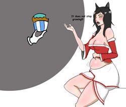 ahri belly belly_expansion big_belly bloated_belly breasts eating female_only fox_ears inflation league_of_legends lewinog weight_gain