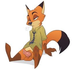 alexalaz anthro balls bottomless canid canine clothed clothing disney erection fox genitals hi_res male male_only male_solo mammal nick_wilde penis sitting solo zootopia