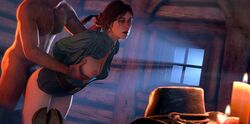 1boy 1girls 3d anal areolae artist_name breasts brown_hair cowboy_hat female female_focus from_behind mary_linton nipples red_dead_redemption_(series) red_dead_redemption_2 rockstar_games sex tagme unseen_male_face western