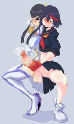 2futas black_hair cheek-to-cheek clenched_teeth conjoined futa_on_futa futa_only futanari high_heel_boots high_heels incest junketsu kill_la_kill kiryuuin_satsuki masturbation matoi_ryuuko merging raizengax riderx riderxtremex school_uniform senketsu shoes siblings sisters skirt squatting thigh_boots