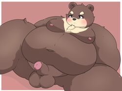 2021 4:3 anthro balls belly blush brown_body brown_fur fur furry genitals hi_res kemono kusosensei male mammal moobs navel nipples obese overweight overweight_male penis solo ursid