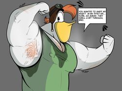 1boy armpit_fetish armpit_hair armpits beak biceps disney ducktales ducktales_(2017) erect_nipples_under_clothes flexing gay goggles_on_hat hairy hairy_chest hairy_male hairy_pecs launchpad_mcquack male male_only male_solo muscular_arms muscular_male musk musky nipple_bulge nipples orange_hair pecs pectorals shirt sleeveless_shirt smelly_armpits solo solo_male sweat sweaty talking_to_viewer