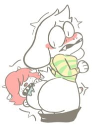 asriel asriel_dreemurr asriel_dreemurr_(god_form) ass biting blush deltarune furry gay lenobody male male/male scared sweater undertale white_fur