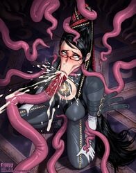 1girls 2020 :>= bayonetta bayonetta_(character) beehive_hairdo big_breasts black_hair blush bodysuit breasts cleavage cleavage_cutout clothed_female clothed_sex clothing cum cum_in_mouth cum_in_nose cum_inside dubious_consent fellatio fellatrix female female_protagonist fully_clothed glasses gloves hands_on_own_thighs kneeling large_breasts long_hair nipple_bulge open_mouth oral penetration penis_tentacles pink_tentacles restrained sega solo solo_female spread_legs steam subscribestar swept_bangs tapering_tentacles tears tentacle tentacle_around_arm tentacle_around_neck tentacle_fellatio tentacle_in_mouth tentacles veiny_tentacle very_long_hair video_games