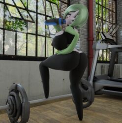 3d female gardevoir green_hair gym large_ass large_breasts milf pokémon_(species) pokemon pokemon_(species) sports_bra tradelt weights