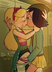 blonde_hair blushing clothed dark_hair disney drules_(artist) female female_only hand_in_panties janna_ordonia kissing star_butterfly star_vs_the_forces_of_evil straight_hair yuri