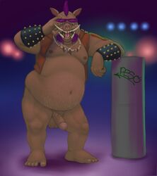 2020 anthro balls bebop brown_body brown_fur fur furry genitals hi_res humanoid_genitalia humanoid_hands humanoid_penis male mammal moobs nipples overweight overweight_male penis solo suid suina teenage_mutant_ninja_turtles themorghull warthog