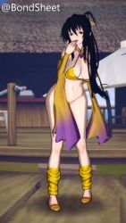 3d 3d_animation akeno_himejima animated bare_shoulders beach bikini breasts female gold_bikini high_school_dxd large_breasts licking_finger long_hair looking_at_viewer swimsuit tagme video