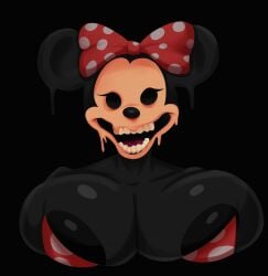 anthro big_breasts black_areola black_background black_body black_eyes black_nipples breast_press breasts bun creepy creepy_face creepypasta empty_eyes fangame_character female five_nights_at_treasure_island fnati impurity_(fnati) looking_at_viewer melting minnie_mouse monster monster_girl mouse mouse_girl mouse_humanoid nightmare_waifu open_mouth rabbit5gamer reference_image solo teeth
