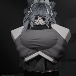1girls 3d big_breasts breasts clothed female glasses grey_hair iikuroneko roblox robloxian self_upload tagme turtleneck turtleneck_sweater white_skin