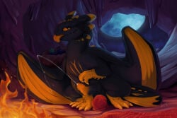 anal anal_penetration animal_genitalia bedding blanket bodily_fluids butt campfire cave cory_(corythenightfury) cum cum_while_penetrated cumshot dildo dildo_sitting dragon dreamworks dripping ejaculation erection european_mythology feral fury_(httyd) genital_fluids genital_slit genitals hamham5 hi_res how_to_train_your_dragon inside light looking_at_viewer male markings masturbation moon moonlight multiple_toys mythological_creature mythological_scalie mythology night night_fury penetration penis precum reptile ridged_penis riding_dildo scalie sex_toy solo spread_legs spreading star tapering_penis tongue tongue_out toying_self western_dragon