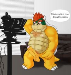 balls bowser casting_couch english_text erection genitals hi_res jberrserker male male_only mario_(series) nintendo nude pubes scalie sightly_chubby text video_games