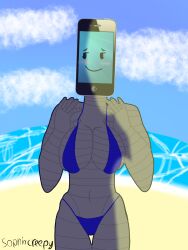 1girl 1girls adamation_inc. adamationz animationepic bikini blue_bikini blushing blushing_face female female_only genderswap genderswap_(mtf) huge_breasts inanimate_insanity inanimate_insanity_(season_2) mephone4 mephone4_(ii) object_head object_show object_shows robot robot_girl robot_humanoid rule63 rule_63 sea solo solo_female summer variant_set zsona_creepy(artist)