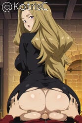 1girl stable_diffusion ai_generated patreon koinaart kotris highres big_breasts perky_breasts thick_thighs wide_hips voluptuous methode_(sousou_no_frieren) sousou_no_frieren frieren_beyond_journey's_end long_dress tight_clothing tight_fit stark_(sousou_no_frieren) anal anus anus_peek pov ass_grab ass_spread anus_spread anal_sex anal_penetration surprised surprised_expression
