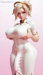 3d ai_assisted ai_generated big_ass big_breasts blonde_hair blue_eyes bouncing_ass bouncing_breasts bouncing_penis busty dancing dickgirl futa_only futanari hair_ornament mercy overwatch ponytail sylfuta tagme video white_dress
