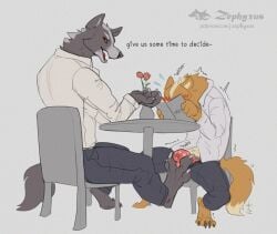 2026 anthro biped blush bodily_fluids bottomwear bulge bulge_fondling canid canine canis claws clothed clothing digital_media_(artwork) digitigrade duo feet foot_fetish foot_play footjob fox fox_mccloud fur furfag furry genital_fluids grey_body grey_fur male male/male mammal multicolored_body multicolored_fur nintendo open_bottomwear open_clothing open_pants orange_body orange_fur pants paws precum precum_through_clothing sex sitting star_fox tan_body tan_fur toe_claws two_tone_body two_tone_fur under_table_footjob wet wet_clothing white_body white_fur wolf wolf_o'donnell zephyxus