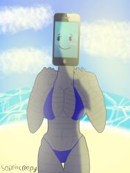 1girl 1girls adamation_inc. adamationz animationepic bikini blue_bikini blushing blushing_face female female_only genderswap genderswap_(mtf) huge_breasts inanimate_insanity inanimate_insanity_(season_2) mephone4 mephone4_(ii) object_head object_show object_shows robot robot_girl robot_humanoid rule63 rule_63 sea solo solo_female summer variant_set zsona_creepy(artist)