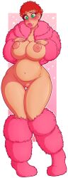 big_breasts bimbo bimbo_body bimbo_lips bimbofication blush blush_lines blushing coat coat_only fur_coat green_eyes huge_breasts huge_thighs large_breasts naked naked_female orange_hair pussy thick_thighs wide_hips wrenzephyr2
