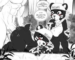 all_fours anal anthro anthro_penetrated bandai_namco bear bearmon black_and_white black_body black_fur black_nose blush claws clothing dialogue digimon digimon_(species) docsye duo faceless_character faceless_human faceless_male female from_behind_position fur hat hat_only headgear headgear_only headwear headwear_only hi_res human human_on_anthro human_penetrating human_penetrating_anthro interspecies looking_pleasured male male/female male_human mammal markings monochrome mostly_nude motion_lines outside penetration plant sex shrub sibling_(lore) sister_(lore) sisters_(lore) smile stare straps teeth tree twins_(lore) white_markings