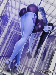 1girls 3d bent_over big_breasts braided_hair clothed_female dress female female_focus female_only half-closed_eyes long_legs overwatch safe_for_work seduction_techniques seductive seductive_look sfw webzzter widowmaker