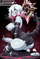 1futa 1futanari 1girl ahoge ai_generated artist_name ass belt black_belt black_shorts breasts briar_(league_of_legends) clothing colored_sclera colored_skin earrings english_text erection feet female from_behind full_body futa futanari gradient_hair grey_eyes grey_hair grey_skin hair_between_eyes jennieart02 jewelry kneeling large_breasts large_penis league_of_legends legs looking_at_viewer multicolored_hair nipples no_pupils no_shoes patreon patreon_logo patreon_username penis pink_hair pointy_ears precum puffy_nipples red_background riot_games seiza sharp_teeth shorts sidelocks simple_background sitting smile soles solo stirrup_legwear sweat tail teeth thighhighs thighs toeless_legwear toes torn_clothes twitter twitter_username two-tone_hair vampire veins veiny_penis watermark white_eyes white_hair
