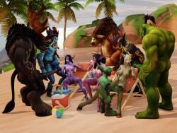 2026 3d beach beach_background beach_ball beach_towel black_hair darkspear_troll draenei elf elf_ears female glowing_eyes goblin highmountain_tauren horns jungle_troll laliril lightforged_draenei male mrtaxman naked naked_female night_elf nightborne orc orc_(warcraft) pierced_nipples pointed_ears red_hair tail tauren troll troll_(warcraft) umbrella white_hair world_of_warcraft yellow_eyes zandalari_troll