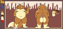 absurd_res anthro ass balls big_butt cinnamon_bun food genitals hi_res kobold male model_sheet nipples overweight penis reptile scalie solo thekoboldsummoner