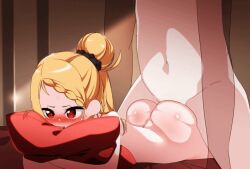 1boy 1girls aged_down animated ass bbaltong blush creampie cum cum_in_pussy cum_inside female from_behind penetration penis pillow pillow_grab pillow_hug priscilla_barielle prone_bone re:zero_kara_hajimeru_isekai_seikatsu red_eyes sex sex_from_behind