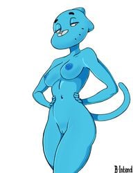 2020 anthro b-intend blue_body blue_fur blue_nipples breasts cartoon_network digital_media_(artwork) domestic_cat felid feline felis female fur genitals hands_on_hips hi_res mammal navel nicole_watterson nipples nude pussy simple_background solo the_amazing_world_of_gumball white_background