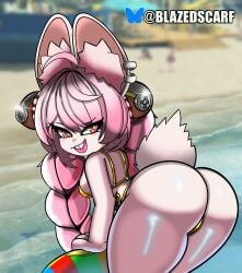 zhao_(zenless_zone_zero) zenless_zone_zero golden_week gold_bikini big_ass big_butt blazedscarf big_thighs shortstack anthro furry butt butt_focus beach smug bunny_girl bunny rabbit rabbit_girl ass ass_focus thick_thighs thick_legs thick_hips thick_butt furry_female furry_only looking_at_viewer looking_back