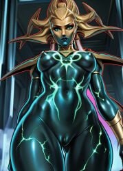 1girls ai_generated animated civitai colored_sclera cosmic_body cosmic_hair cosmic_skin dandon_fuga_style female female_focus female_only glowing goddess green_body green_eyes green_skin hela hela_(empress_of_the_cosmos) hela_(marvel_rivals) kirillai marvel marvel_comics marvel_rivals nude nude_female pussy solo solo_female spiked_helmet tagme thick_thighs video video_game video_game_character video_games