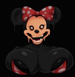 anthro big_breasts black_areola black_background black_body black_eyes black_nipples breast_press breasts bun creepy creepy_face creepypasta fangame_character female five_nights_at_treasure_island fnati impurity_(fnati) looking_at_viewer melting minnie_mouse monster monster_girl mouse mouse_girl mouse_humanoid nightmare_waifu open_mouth rabbit5gamer realistic_eyes reference_image solo teeth