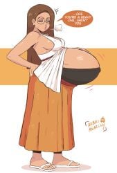 arbrianarchy covered_belly english_dialogue english_text glasses maternity_clothes maternity_underwear oc original_character pregnant pregnant_belly pregnant_female super_belly tagme torpedo_belly