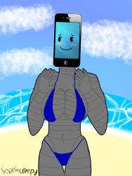 1girl 1girls adamation_inc. adamationz animationepic bikini blue_bikini blushing blushing_face female female_only genderswap genderswap_(mtf) huge_breasts inanimate_insanity inanimate_insanity_(season_2) mephone4 mephone4_(ii) object_head object_show object_shows robot robot_girl robot_humanoid rule63 rule_63 sea solo solo_female summer variant_set zsona_creepy(artist)