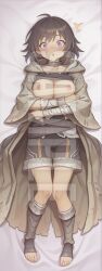 ai_generated tagme watermark hi_res highres high_resolution patreon sleeplessnighty dharc_the_dark_charmer yu-gi-oh! genderswap black_hair purple_hair 1girls blush lying lying_on_back full_body dakimakura breasts nipples large_breasts embarrassed
