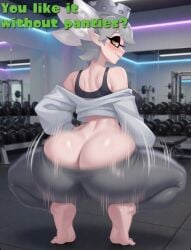 ai_assisted ai_generated ass ass_bigger_than_head ass_focus big_ass big_butt butt_focus inkling_girl marie_(splatoon) shaking_ass shaking_butt smiling_at_viewer solo_focus splatoon twerk twerking gym_clothes gym teasing english_text