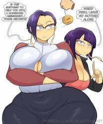 1boy 2girls big_breasts blue_crow dialogue huge_breasts hyper hyper_breasts hypnosis izuku_midoriya kyoka_jiro mika_jiro mind_control my_hero_academia pendulum thick_thighs