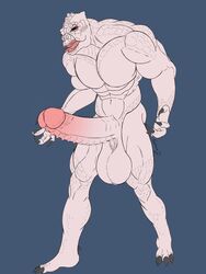 3:4 3_toes abs absurd_res balls biceps big_balls big_pecs big_penis bodily_fluids claws feet fenrir_osbone flexing genitals grey_background hi_res huge_balls huge_cock humanoid male male_only muscular muscular_arms muscular_humanoid muscular_legs muscular_male muscular_thighs navel open_mouth pecs penis red_eyes saliva scales signature simple_background solo spiked_balls spiked_penis spikes spikes_(anatomy) standing star_wars teeth thick_penis thick_thighs toes tongue trandoshan triceps walking white_body white_scales white_skin