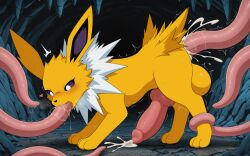 nintendo pokemon eeveelution generation_1_pokemon jolteon pokemon_(species) absurd_res hi_res 3_toes <3 all_fours anal anal_penetration animal_genitalia animal_penis balls big_balls big_penis blush blush_lines bodily_fluids canine_genitalia canine_penis cave cum cum_in_ass cum_inside cum_on_body cum_on_ground cum_on_penis emanata feet feral fur genital_fluids genitals huge_balls huge_penis knot long_ears male motion_lines neck_tuft no_pupils oral oral_penetration paws penetration penis purple_sclera quadruped saliva_strings sex solo sweat tentacle_around_leg tentacle_in_ass tentacle_in_mouth tentacle_penetration tentacle_sex tentacles tentacles_on_male toes tuft white_body white_eyes white_fur yellow_body yellow_fur ai_generated yiff_ai_(director)