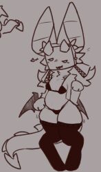 anthro anthro_bat bat_ears box_head chubby_female chubby_furry curvy curvy_female curvy_thighs cute_furry dragon_tail female female_furry female_only flirty flirty_eyes furry_female furry_hybrid paws smug_face smug_smile teasing thigh_highs tight_bra tight_panties tight_thigh_highs