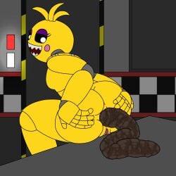 animatronic anthro anus avian bird black_sclera butt chica_(fnaf) chicken feces feces_in_ass female female_only five_nights_at_freddy's five_nights_at_freddy's_2 galliform genitals hi_res lemonmelon machine nude phasianid pooping presenting presenting_anus robot robot_anthro scat scottgames solo spread_butt spreading toy_chica_(fnaf) vulva white_eyes yellow_body