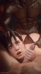 1girls 2boys 3d ass_up beautiful blowjob brown_eyes brown_hair brunette cock_worship cum cumming dark-skinned_male ellie_(the_last_of_us) ellie_williams eyes_rolling_back fellatio female freckles fucked_from_behind fucked_silly gladionanimated grabbing_head interracial light-skinned_female light-skinned_male light_skin lingerie looking_pleasured male male/female male/male/female male_penetrating_female mmf_threesome mole mole_on_ass muscular muscular_male nail_polish nude_female nude_male oral pale-skinned_female pale_skin panties penis pinned_down pleasure_face the_last_of_us the_last_of_us_2 thong threesome underwear veiny_penis