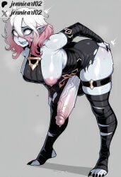 1futa 1futanari 1girl ahoge ai_generated artist_name ass ass_grab belt bent_over blush breasts briar_(league_of_legends) clenched_teeth clothing colored_nipples colored_sclera colored_skin deep_skin detached_sleeves dress english_text erection feet female fingernails full_body futa futanari gradient_hair grey_background grey_hair grey_skin hair_between_eyes hand_on_own_ass huge_penis intersex jennieart02 large_breasts large_penis league_of_legends legs long_fingernails looking_at_viewer multicolored_hair nipples no_pupils no_shoes one_breast_out open_mouth patreon patreon_logo patreon_username penis piercing pink_hair pointy_ears precum puffy_nipples riot_games sharp_fingernails sharp_teeth sharp_toenails shiny_skin sidelocks simple_background smile solo standing stirrup_legwear streaked_hair sweat teeth testicles thick_thighs thigh_strap thighhighs thighs toeless_legwear toenails toes torn_clothes twitter twitter_username two-tone_hair vampire veins veiny_penis watermark white_eyes white_hair