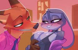 1boy 1girls 2026 big_breasts bigdad biting_lip biting_own_lip black_dress blush blushing breasts brown_fur canine choker cleavage darnact disney dress dress_pull female fox fox_boy furry green_eyes grey_fur grey_hair judy_hopps male nick_wilde orange_fur purple_eyes rabbit zootopia