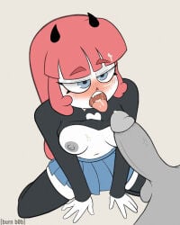 1boy 1girls anonymous_male burnbob cum cum_on_face kneeling lavendertowne pink_hair shirt_lift thighhighs youtube youtuber youtuber_girl