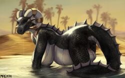 1futa 2026 absurd_res anthro anus areola belly big_belly big_breasts black_body black_scales breasts casual_exposure casual_nudity completely_nude curved_horn dragon eyes_closed facial_scar full-package_futa futa_only futanari genitals grey_areola grey_nipples hanging_breasts hi_res horn horn_jewelry horn_ring huge_breasts intersex jewelry linna_auriandi_(character) magnetus mythological_creature mythological_scalie mythology nipple_piercing nipples non-mammal_breasts non-mammal_nipples nude nude_futa oasis palm_tree piercing plant pregnant pregnant_anthro pregnant_futa reflection ring_(jewelry) scales scalie scar solo tree vulva water
