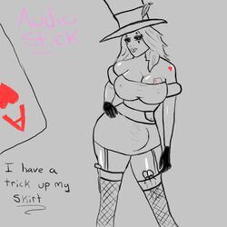 ace_of_hearts audiostick bulge feathers fishnets futanari gloves heart line_art skirt stockings text top_hat